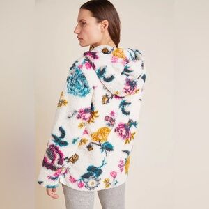 Anthropologie Saturday/Sunday Rosemarie Floral Quarter Zip Teddy Hoodie Sherpa S